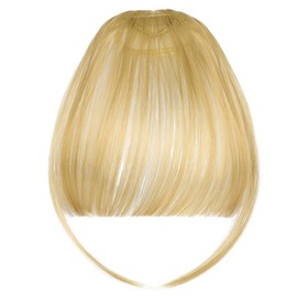 FELENDY Clip in Bangs Ash Blonde Fake Bangs Straight Across Front Wispy Bang Hair Extensions Natural Fringe with Temples Synthetic Bangs Hair Clip
