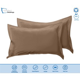 Comfort Beddings Heavy Quality 600 Thread Count 100% Egyptian Cotton Oxford Pillow Cases Pack Of 2 - Taupe (Superking Size 50 x 90 CM)