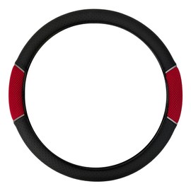 Sakura ‘Carnaby’ Steering Wheel Cover Vented Red Mesh Design Universal Easy Fit for Most Cars Vehicles Improve Grip Soft Comfortable Faux Leather Look