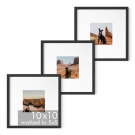 HAUS AND HUES Solid Oak Wood 10”x10” Picture Frames Matted to 5”x5” Set of 3-10x10 Frame with Mat, Square Black Picture Frame Set, 10 x 10 Frames, Square Black Frames for Gallery Wall