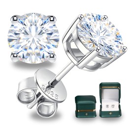 Luxcuty Moissanite Stud Earrings, S925 Sterling Silver 18K White Gold Plated Hypoallergenic, D Color VVS1 Round Cut Lab Created Diamond Earrings,Moissanite Earrings Studs for Men Women(5.0MM-0.5ct*2)