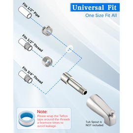 Tub Spout Adapter, Fits 3/4" IPS and 1/2" IPS Pipe, 1/2" Copper Pipe Compatible, Durable Kit for Both Diverter &Non-Diverter Types, 304 Stainless Steel, Lead-Free, Easy Installation