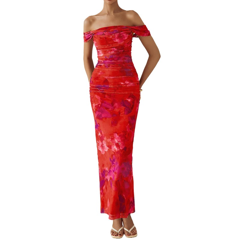 PRETTYGARDEN Maxi Dresses for Women 2025 Summer Elegant Floral Off