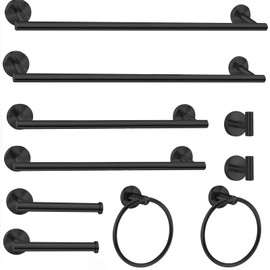 Cilee 10 Piece Matte Black Bathroom Hardware Set,2 Pack 5 Piece Bathroom Accessories Set Include 24 inch,16 inch Toilet Paper Holder, Towel bar,Towel Ring,Towel Hook,Stainless Steel Wall Mounted