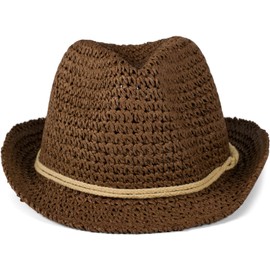 styleBREAKER Trilby 04025026 Lightweight Crochet Look Hat with Decorative Ribbon and Brim, Sun Hat, Paper Hat, Straw Hat, Unisex, brown / beige