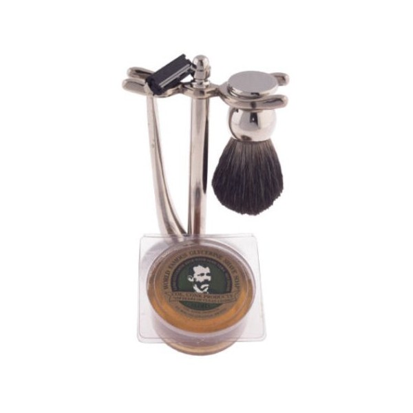 Colonel Ichabod Conk 4pc Chrome Shave Set w/ Badger Shaving Brush, Razor, Stand & Shaver Soap