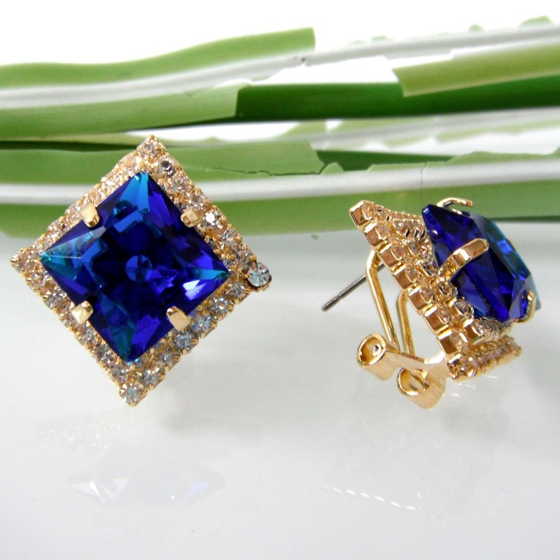 Navachi 18k Gold Plated Multicolor Square Zircon White Crystal Omega