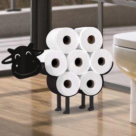 Wigag Cow Toilet Paper Holder for Extra 8 Rolls, Wall Mounted Decorative Toilet Paper Storage, Farmhouse Bathroom Cute Decor Freestanding Accessories Storage Cabinet