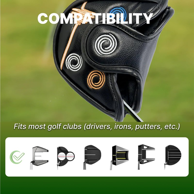 Mallet Putter Head Cover, Magnetic Closure, Black PU Leather, Odyssey