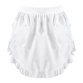 Qianyu Maid Waist Apron with Two Pockets Women's Waitress Kitchen Cleaning Half Apron Servant Retro Cute Vintage Ruffles Costume Aprons for Kitchen Cooking Restaurant Coffee Shop Bistro