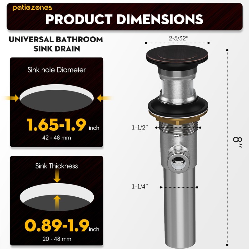 Sink Pop Up Drain Stopper Assembly Kit with Ball Lift