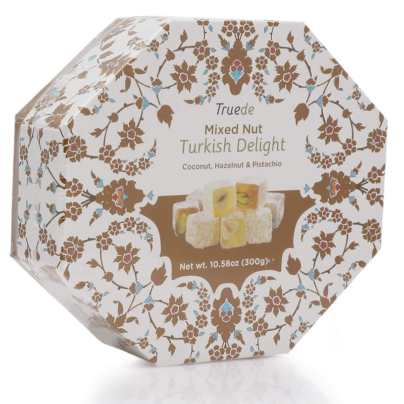 Truede Mixed Nut Turkish Delight (300g) - Hand-Made, Dusted Coconut,