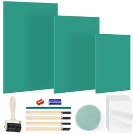 Sheryl&Rain 27 Piece Linoleum Plates Lino Printing Set, Rubber Stamp Linocut with 15 Pieces Rice Paper for Beginners, Soft Rubber Lino Printing Plate (A4+A5+A6) for Art Creation and Stamp Carving