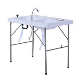 GJH One Fish Cleaning Table Portable Folding Faucet Sink Outdoor Camping Kitchen 39.8"x26.0"x31.9"