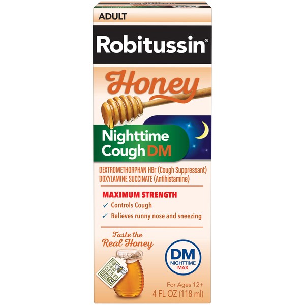 Robitussin Adult Honey Nighttime Cough DM Liquid - 4 oz, Pack of 2