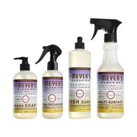 Mrs. MEYER'S CLEAN DAY Compassion Flower 4 Pack Variety, Liquid Hand Soap 12.5 OZ, Liquid Dish Soap 16 OZ, Multi-Surface Everyday Cleaner 16 OZ, Room Freshener 8 OZ, 1 CT