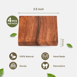 Casa/Legno Handcrafted 3.5 inch Wooden Coasters for Drinks, Perfect for Coffee Table or Beverages - Decorative Cup Coaster Set (4)