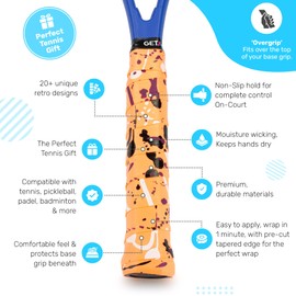 GET A GRIP - Custom Tennis Racket Grip Tape - Anti-Slip/Quick-Drying Tennis Overgrips - Precut Badminton Racket Grip with Finishing Tape - Squash Racket Grip Tapes (Hot Mess, 1 Grip)
