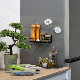 Robin Goods® Fridge Magnetic Shelf, Hanging Shelf with 2 Hooks, Kitchen Shelf Magnetic for Spices Made of Metal, Magnetic Shelf, Organiser Maximum Load 6 kg (Pack of 1, Black)