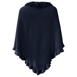 Poncho Cape, Uniform Scarf, Wrap, Shoulder Towel, Women's Traditional Knitted Costume Poncho, Throw, Ruffle, Cashmink - Cape dark blue