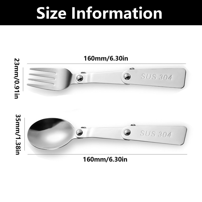 2 Pcs Stainless Steel Folding Spoon and Folding Fork, Reusable
