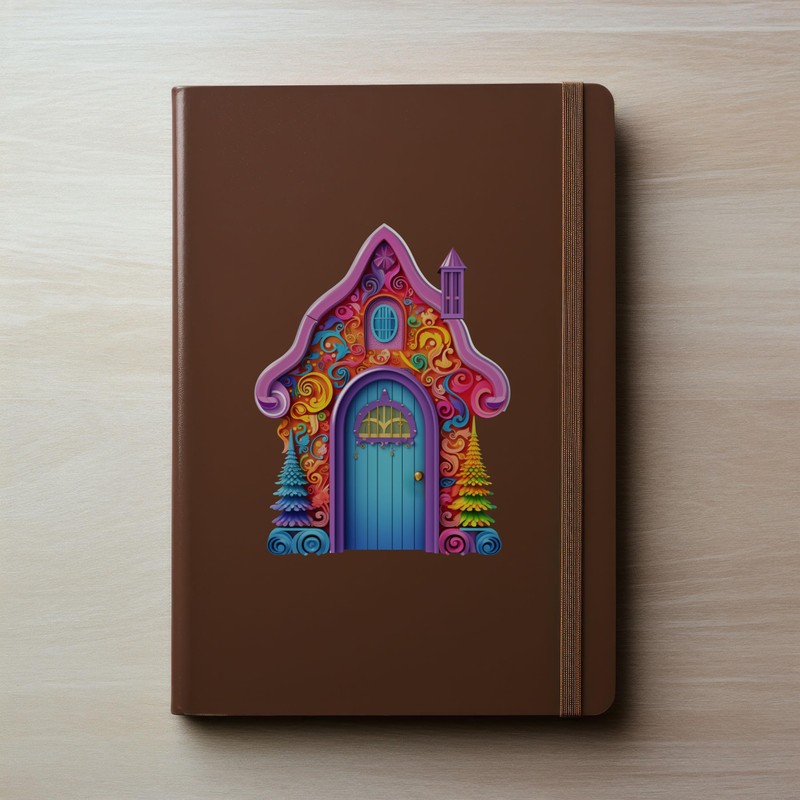 Bright Rainbow House with Trees - Fairy Door Wall Sticker