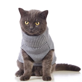 Stretchy Cat Sweater - 17 Colors & 6 Sizes | Snug Winter-Ready Knit for Boy/Girl Cats & Kittens(Grey, Medium)
