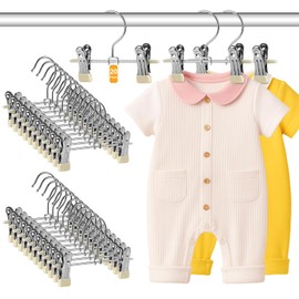BUSOHA Baby Pants Hangers with Clips - 20 Pack 7” Stainless Steel Kids Toddler Hangers Closet Organizer Skirt Clothes Space Saving for Home Baby Essentials