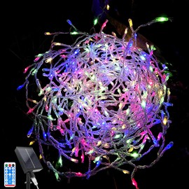 OPAHUTER Solar Firecracker Lights Outdoor, 33FT 370 LEDs String Christmas Lights, Cluster Fairy Lights with Remote 8 Modes, Firecracker Lights for Bedroom Wedding Ceiling Party Christmas Tree Decor