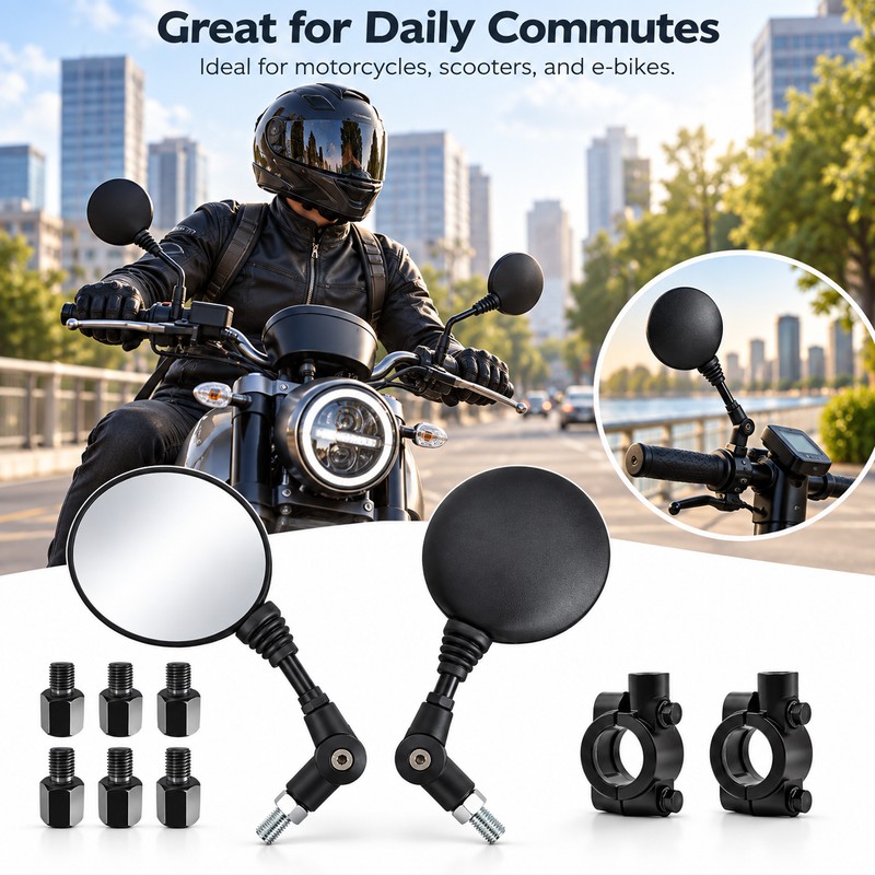 Folding Motorcycle Rearview Mirrors for Bikes & Scooters – Adjustable