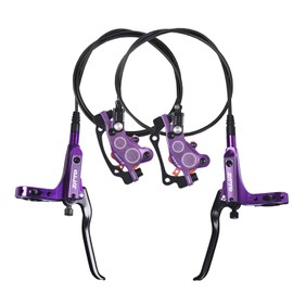 ThinkTop Bike 4 Piston Hydraulic Disc Brake, CNC Machining MTB Bicycle Oil Pressure 4 Piston Driving Brake Caliper, Left (Front) 800/Right (Rear) 1400mm (Purple)