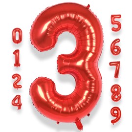 AULE AULE Luftballon Zahl 3 Rot: XXL 101 cm Zahlen Folienballon Geburtstag Rot 3 Jahre 40 Zoll Helium Ballon Kinder Junge Mädchen Zahlenballon für Babyparty Jubiläum Deko