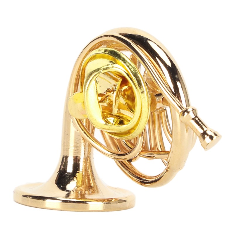 Gold Miniature French Horn Shaped Lapel Brooch Pin Brass Mini