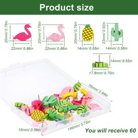 PARFCO Pins for Bulletin Board, 60 Pieces Wooden Push Pins, Cute Cards Push Pins Wood, Colour Bulletin Board Pins, 5 Styles, Decorative Push Pins, for Bulletin Boards, Cork Boards, World Map