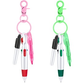 Sabary Mini Highlighter Nurse Pen Pack Set Nurse Pens for Badge Include Pink and Purple Tip Highlighter 2 Permanent Marker and 2 Retractable Ball with 2 Keychain Clip(Pink, Green)