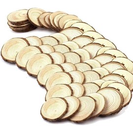 Fuhaieec 50pcs 2.4"-2.8" Unfinished Natural Wood Slices Circles with Tree Bark Log Discs for DIY Craft Christmas Rustic Wedding Ornaments