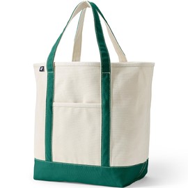 Lands' End Natural Open Top Canvas Tote Natural/bright Spruce Large