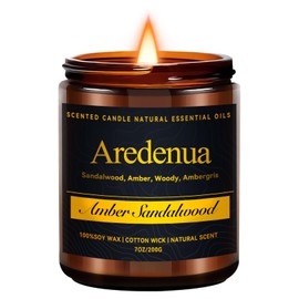 Amber Sandalwood Candle, Scented Candles for Home, Masculine Candle, Aromatherapy Gifts - 7oz Soy Candles for Home Scented, 50 Hours Burn Time, Perfect for Creating Relaxing & Room Filling Fragrance