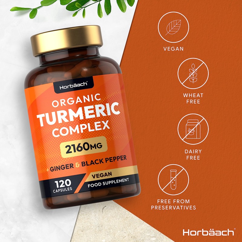 Organic Turmeric and Black Pepper Capsules | 2160mg | High