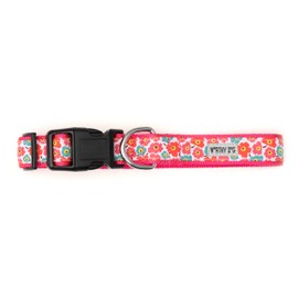 The Worthy Dog Fleurs Stylish & Durable Dog Collars Adjustable and Comfortable Nylon Pets Collar with Strong Quick Release Buckle Fits Large Dogs Pink
