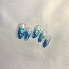 [Renewal Discount] Blue Ice Stone Gorgeous Nails Yeonglong Nails Summer Nails - Please write in the request (enter number) / [리뉴얼할인]블루얼음스톤 화려한네일 영롱네일 여름네일 - 요청사항에 기재해주세요(호수로입력)