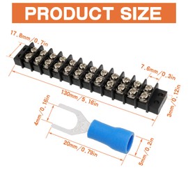 JAMHER 12 Circuits 12 Positions Terminal Block 20-30A 200-450V Dual Row Screw Terminals Strip with 66 PCS Heat Shrink Wire Fork Connectors(Pack of 2pcs)