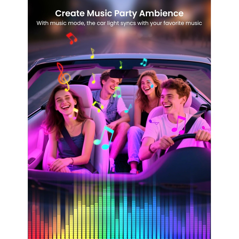 RGB+IC Car LED Lights, Smart 72 LED Car Interior Lights