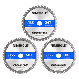 3 Pieces 165 mm Saw Blade Circular Saw Blade for Wood, Plywood, Laminate, Drywall, Plastic, Plastic (24/60/80 Teeth)