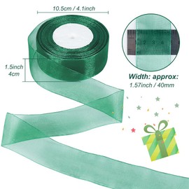 Green Sheer Ribbon, 50 Yards 1-1/2 inch Wide Shimmer Sheer Organza Ribbon for Bow Making, Gift Wrapping, Box Packaging, Crafting, Christmas Decoration and More