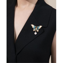 Broche de mariposa esmaltado de alta calidad para mujer, broche de mariposa de vidrio con diamantes de imitación, rojo, verde, azul, broche de solapa, accesorios para Navidad, día de San Valentín, regalo de cumpleaños, Diamante de imitación, Cobre