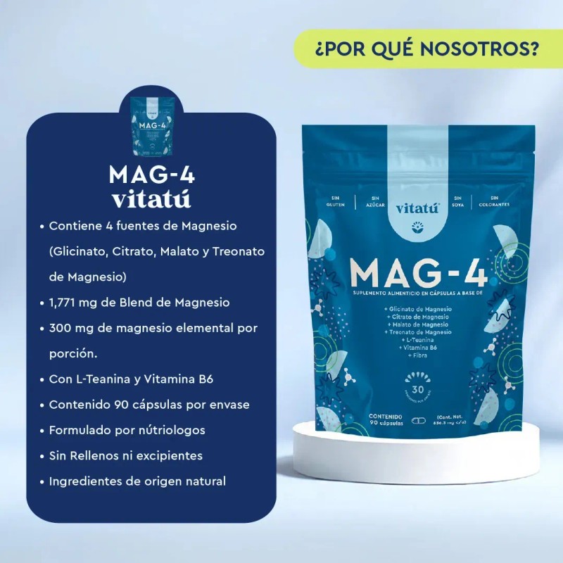 Magnesio 4 en 1 con Cuatro Fuentes de Magnesio Apoyo