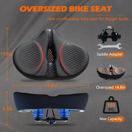 Bike Seats for Men & Women,Extra Wide Saddle 14.8in,Compatible for E-Bikes,Cruiser Bikes,Exercise Bikes,Peloton Bikes