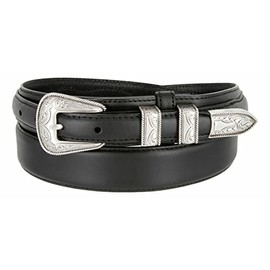 S5664 Silver Engraved Western Buckle Oil Tanned Genuine Leather Ranger Belt (Black, 38)