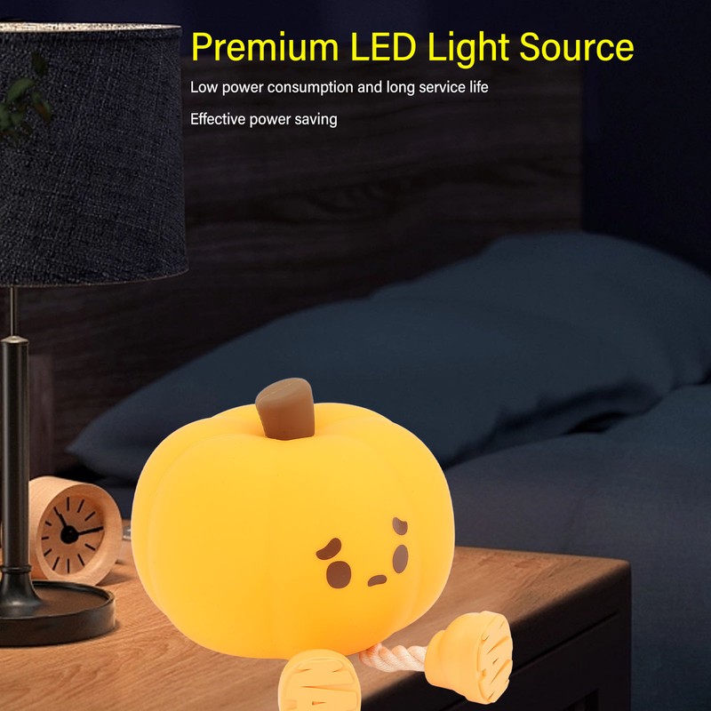 Cute Night Light Tap Control Dimmable Rechargeable Pumpkin Shape Bedside